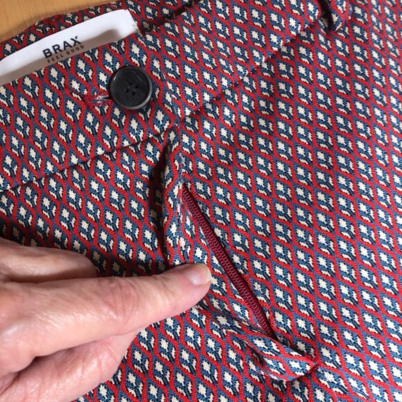 Brax Feel Good Maron Pants Indian Print Slim Leg Stretch German Size 40 US 31/32 - Picture 7 of 11